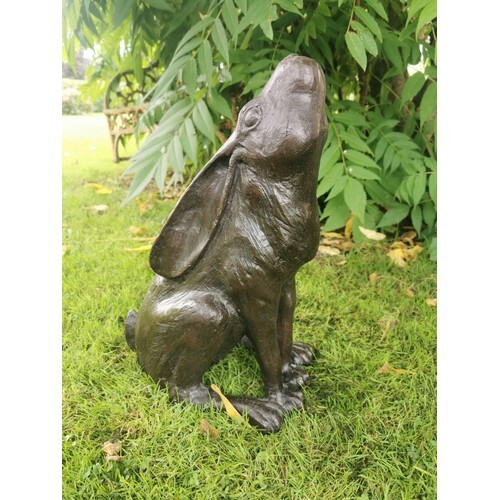 Bronze model of a seated hare { 43cm H X 28cm W X 20cm D }.
