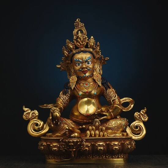 Buddha statue - Bronze - God of wealth - Tibet - Late 20th century