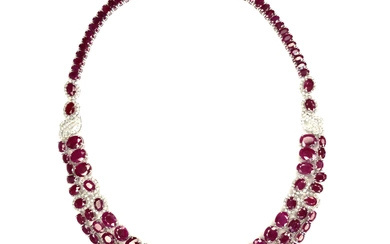 Burma Ruby and Diamond Bib Necklace