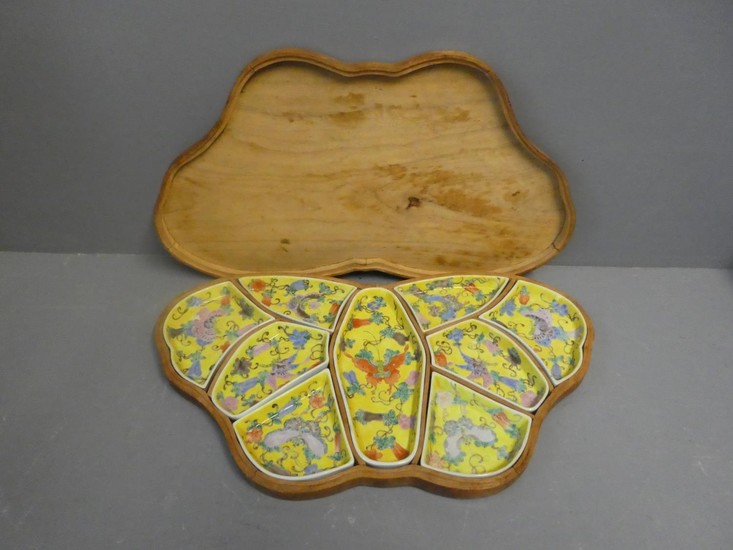 Butterfly shaped wooden boxed set of Chinese hors d'oeuvre d...