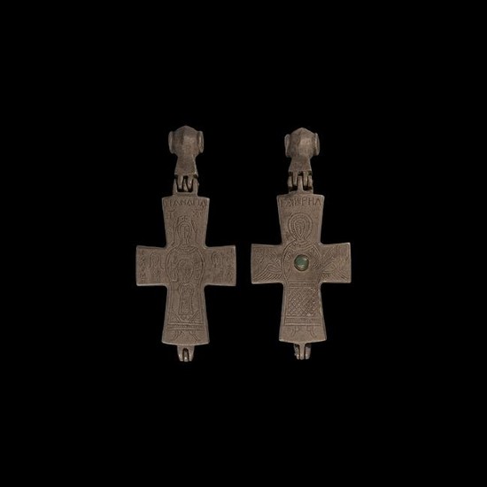 Byzantine Reliquary Cross Pendant with Gabriel and
