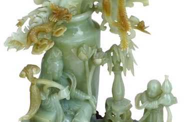 CHINESE GUANYIN HAND CARVED JADE SCULPTURAL GROUP