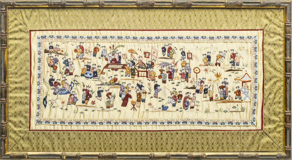 CHINESE SILK EMBROIDERY, 20TH C., H 27", W 14"