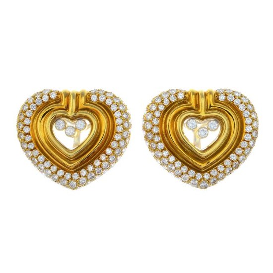 CHOPARD - a pair of 'Happy Diamond' earrings. Each