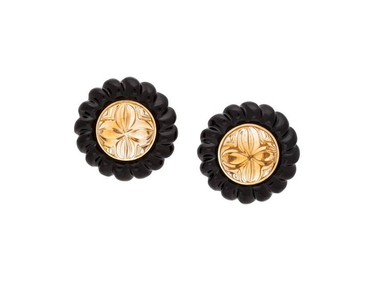 CITRINE AND ONYX EARCLIPS
