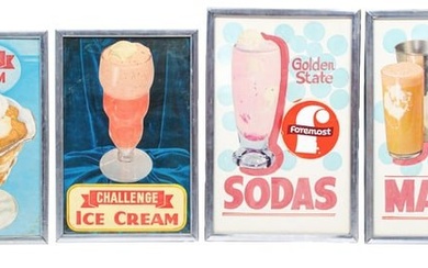 COLLECTION OF 4 FRAMED SODA FOUNTAIN ADVERTISEMENTS