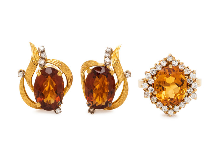 COLLECTION OF CITRINE AND DIAMOND JEWELRY