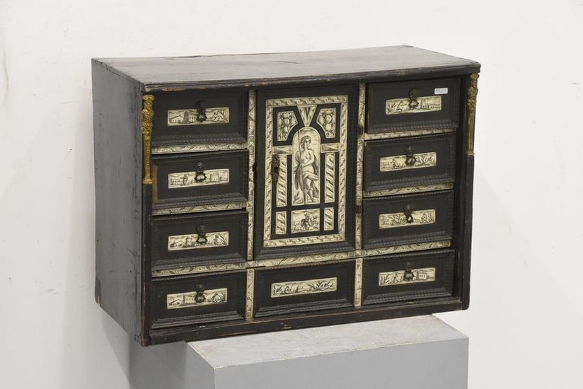 Cabinet in blackened wood inlaid with ivory with...