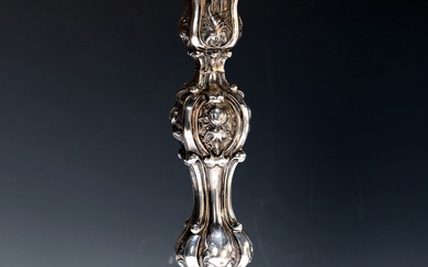Candlestick, German, Berlin, mid-19th century,silver tested, tremouli stitch, baroque style,rich...