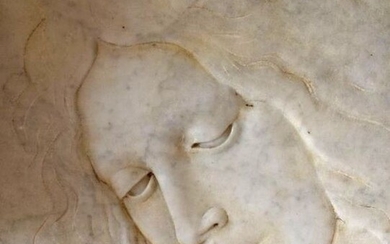 Carrara marble bas-relief depicting the head of a girl