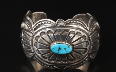 Carson Blackgoat Navajo Diné Sterling Turquoise Stampwork Cuff
