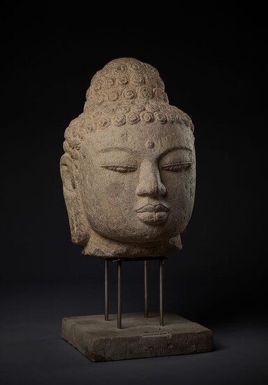 Central Java, Stone, Andesite rare and large museum quality head of Buddha - 41×29×26 cm - (1)