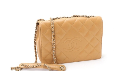 NOT SOLD. Chanel: A "Classic Full Flap" of quilted beige calf leather with quiltet CC-monogram,...