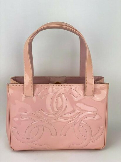 Chanel Triple CC Logo Small Pink Patent Leather Tote