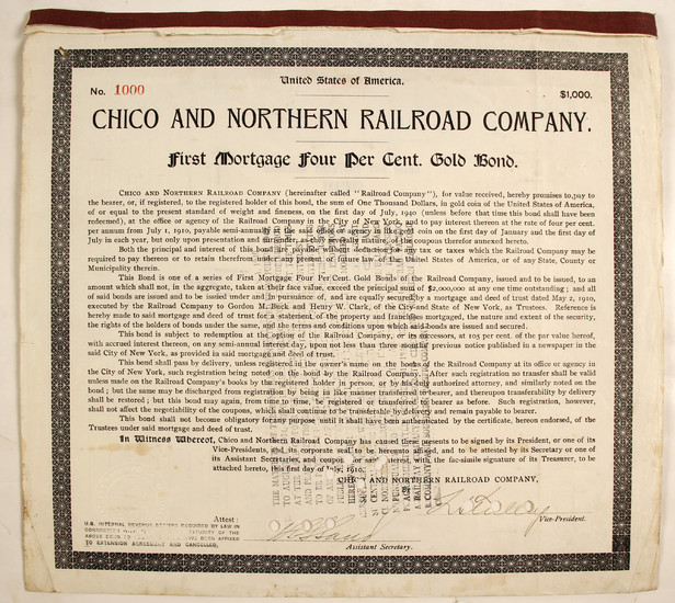 Chico and Northern Railroad Co., 1st Mortgage #82220