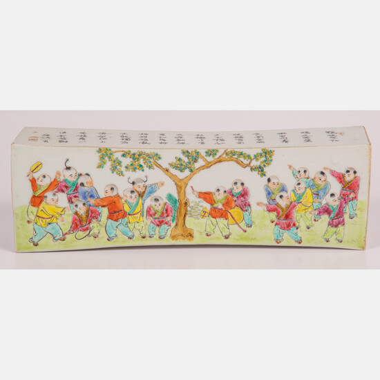 Chinese Porcelain Pillow Depicting Children at Play
