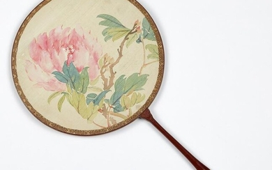 Chinese Qing Imperial Court Fan w/ Peony