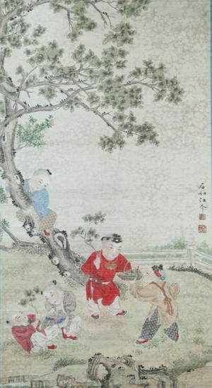 Chinese Scroll Painting of Kids