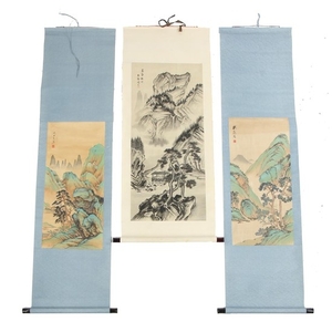 Chinese Watercolor Landscape Hanging Scrolls