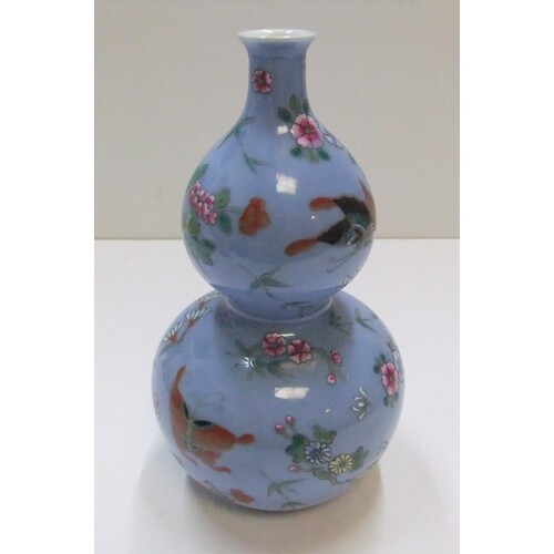 Chinese double gourd blue vase with impressed marks to base ...