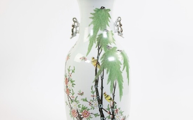 Chinese famille rose vase with birds and flowers, late 19th C