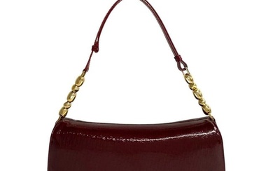 Christian Dior Maris Pearl Trotter Patent Leather Handbag Semi Shoulder Bag Bordeaux 122-4
