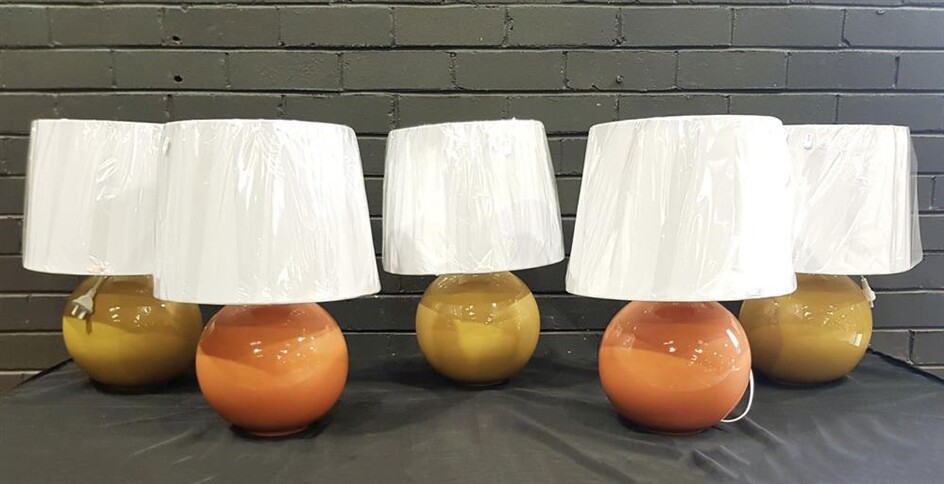 Collection of Five Table Lamps in Salmon and Mustard - 2837