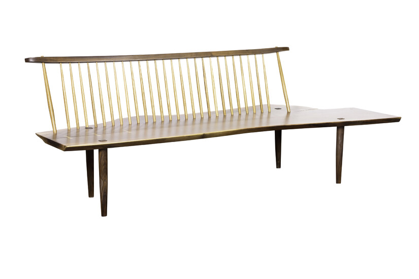 Contemporary conoid bench, inspired by Nakashima Studio