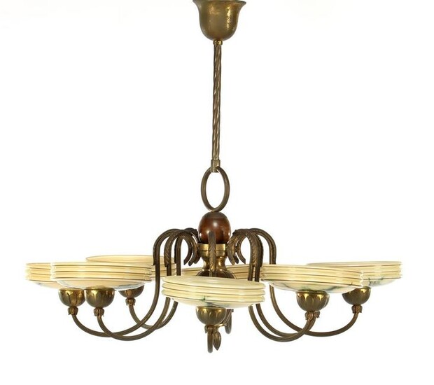 Copper Art Deco 8-light chandelier