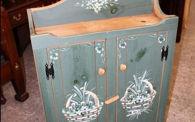Country paint decorated 2 door pine cabinet