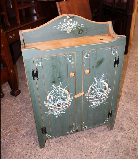 Country paint decorated 2 door pine cabinet