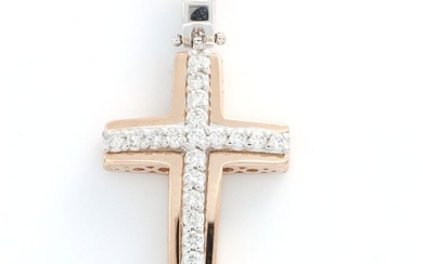 "Cross Necklace" - 18 kt. Pink gold, White gold - Necklace with pendant - 0.10 ct Diamond