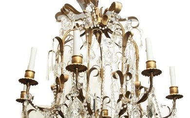 Crystal & Gold Tone Metal 8-Light Chandelier, 20th C., H 29" Dia. 26"