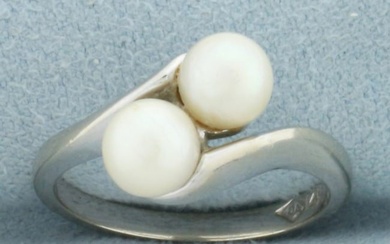 Cultured Pearl Toi Et Moi Ring in 14k White Gold