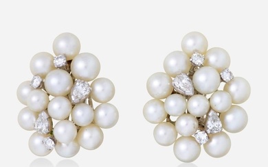 Cultured pearl, diamond, and white gold earrings