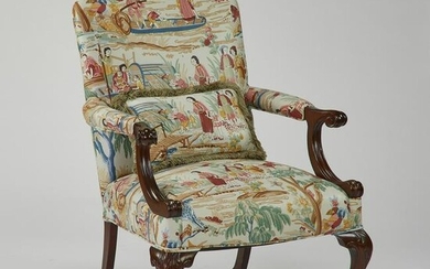 Custom upholstered Chippendale style mahogany chair