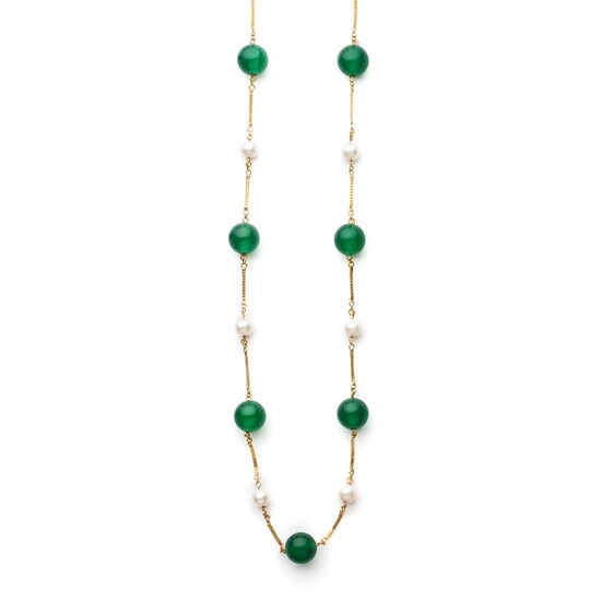 DYED GREEN AGATE AND PEARL NECKLACE