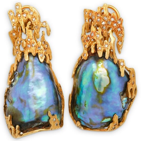"Dagon" 18k Diamond & Abalone Earrings