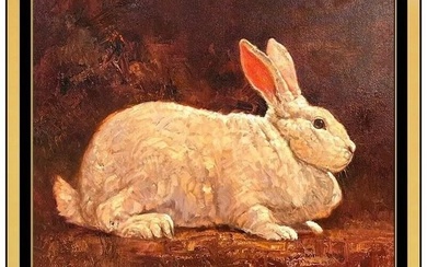 David Dave A Merrill Original Oil Painting On Canvas Animal Rabbit Signed Art