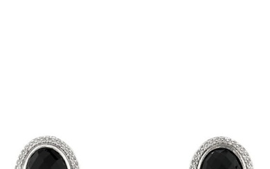David Yurman Sterling Silver Diamond Black Onyx 14mm Oval Earrings