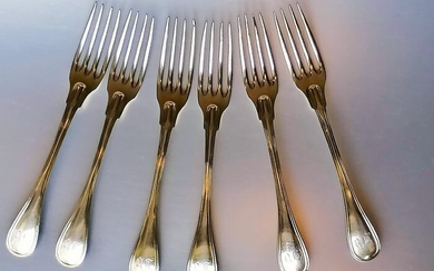 Dessert forks (6) - .950 silver - Orfèvre poinçon P/ Q - France - Late 19th century