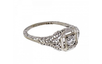 Diamond Filigree Art Deco White Gold Engagement Ring