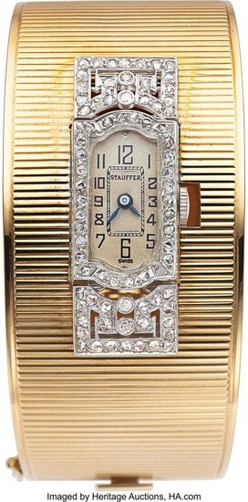 Diamond, Gold Bracelet-Watch Case: 20.50 x 13.