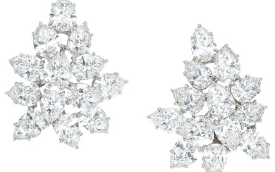 Diamond, Platinum, White Gold Earrings Stones: Pear-shaped diamonds weighing...