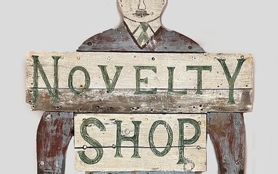 EARLY 20TH C. FOLK ART PAINTED TRADE SIGN, NOVELTY SHOP