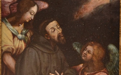 ÉCOLE FLAMANDE DU XVIIe SIÈCLE, suiveur de Gérard SEGHERS Saint François soutenu par les anges...