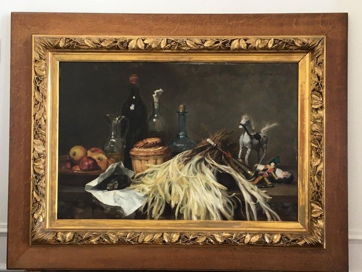ECOLE FRANCAISE Late 19th century Still life Oil on canvas signed top right Clotilde GREDELUE 54 x 81 cm