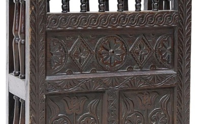 ENGLISH JACOBEAN STYLE CARVED OAK UMBRELLA OR STICK STAND