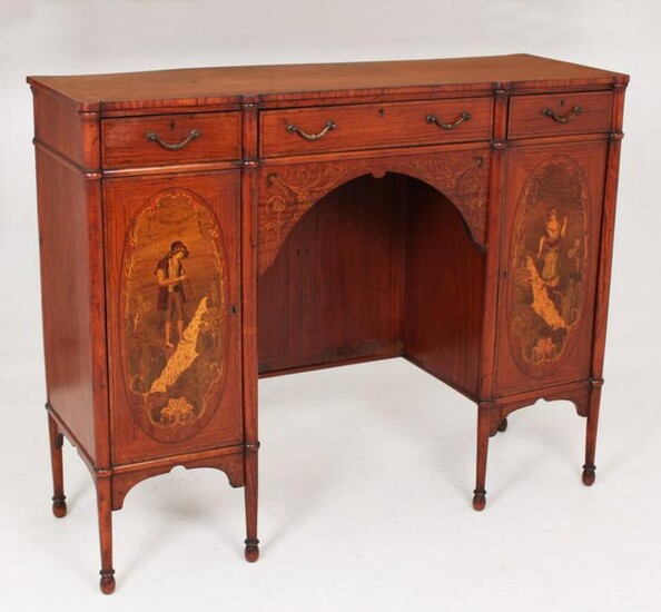ENGLISH SHERATON STYLE SATINWOOD AND MARQUETRY INLAID