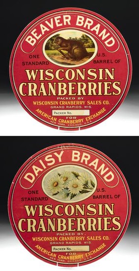 Early 20th C. American Wood Cranberry Advertisements pr